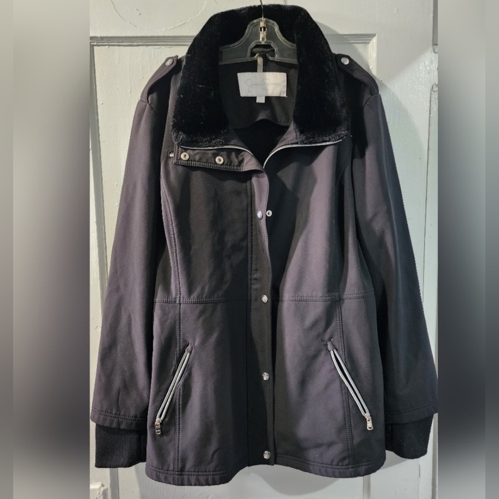 🌷🌸Jessica Simpson Black Utility Jacket with Faux Fur Collar